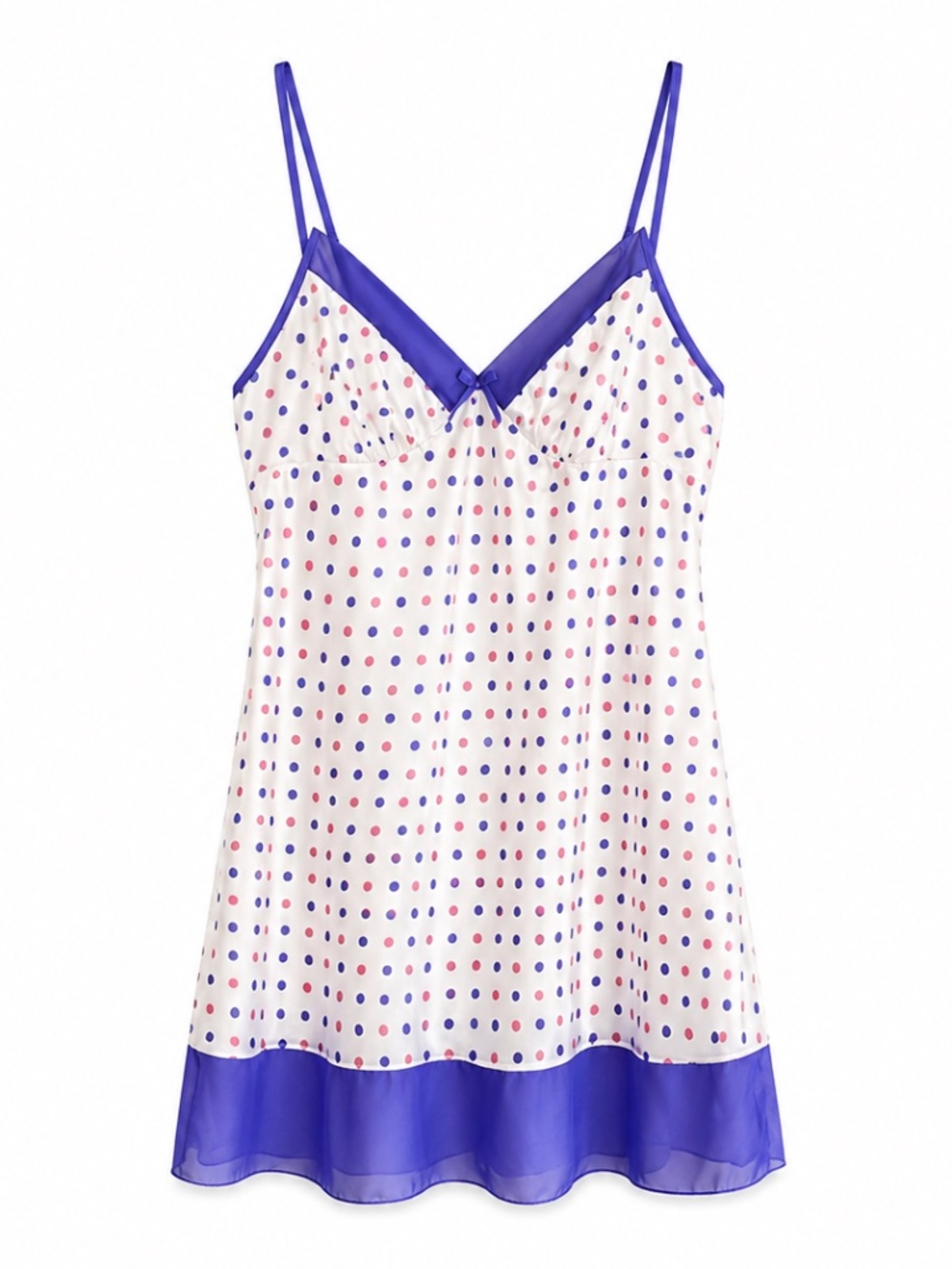 Vintage 90s La Senza White Polka Dot Lace Trim Slip – Size Medium GUC